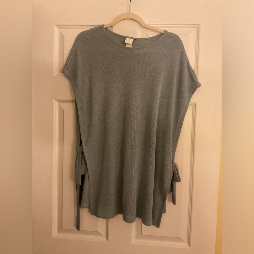 H&M Slate Blue Knit Side-Tie Slouchy Tunic Sweater Size Large